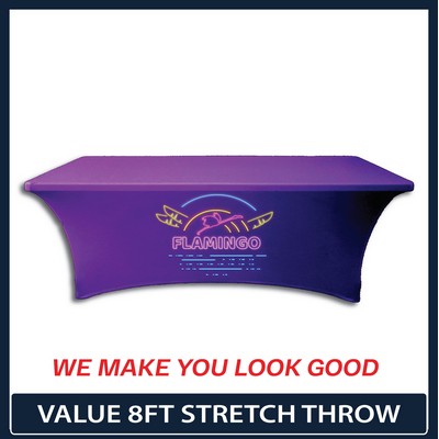 Value - 8' x 30"Top x 29"H - 4 Sided Hemmed Stretch Table Throw (Full Coverage Dye Sublimation)