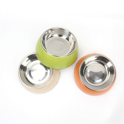 Anti Rollover Round Double Wall Pet Bowl With Stainless Steel Layer For Food or Water